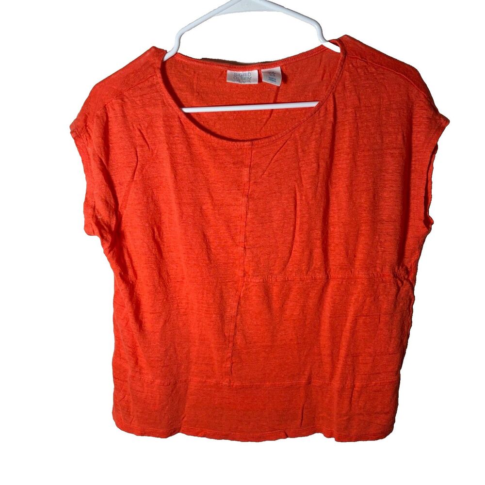 Sigrid Olsen T-Shirt Women's Medium Orange Short Sleeve 100% Linen Shirt
